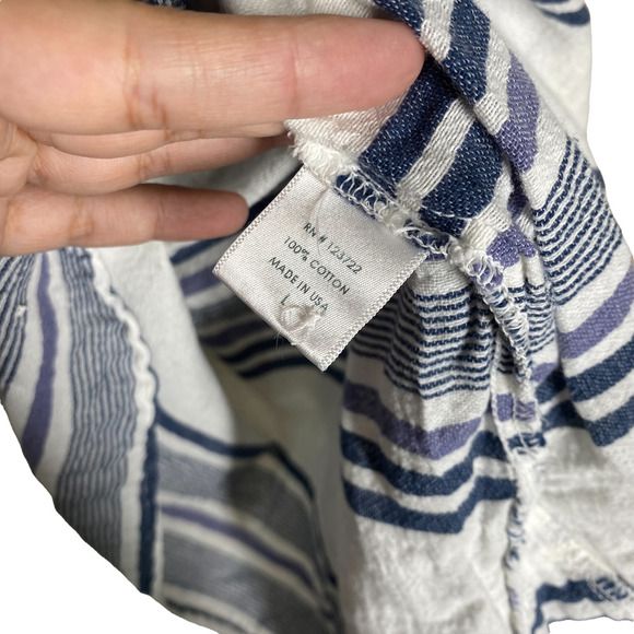 XiRENA 100% Cotton Blue & Ivory Stripe Sorento Dress Drawstring Waist sz L - Picture 6 of 10